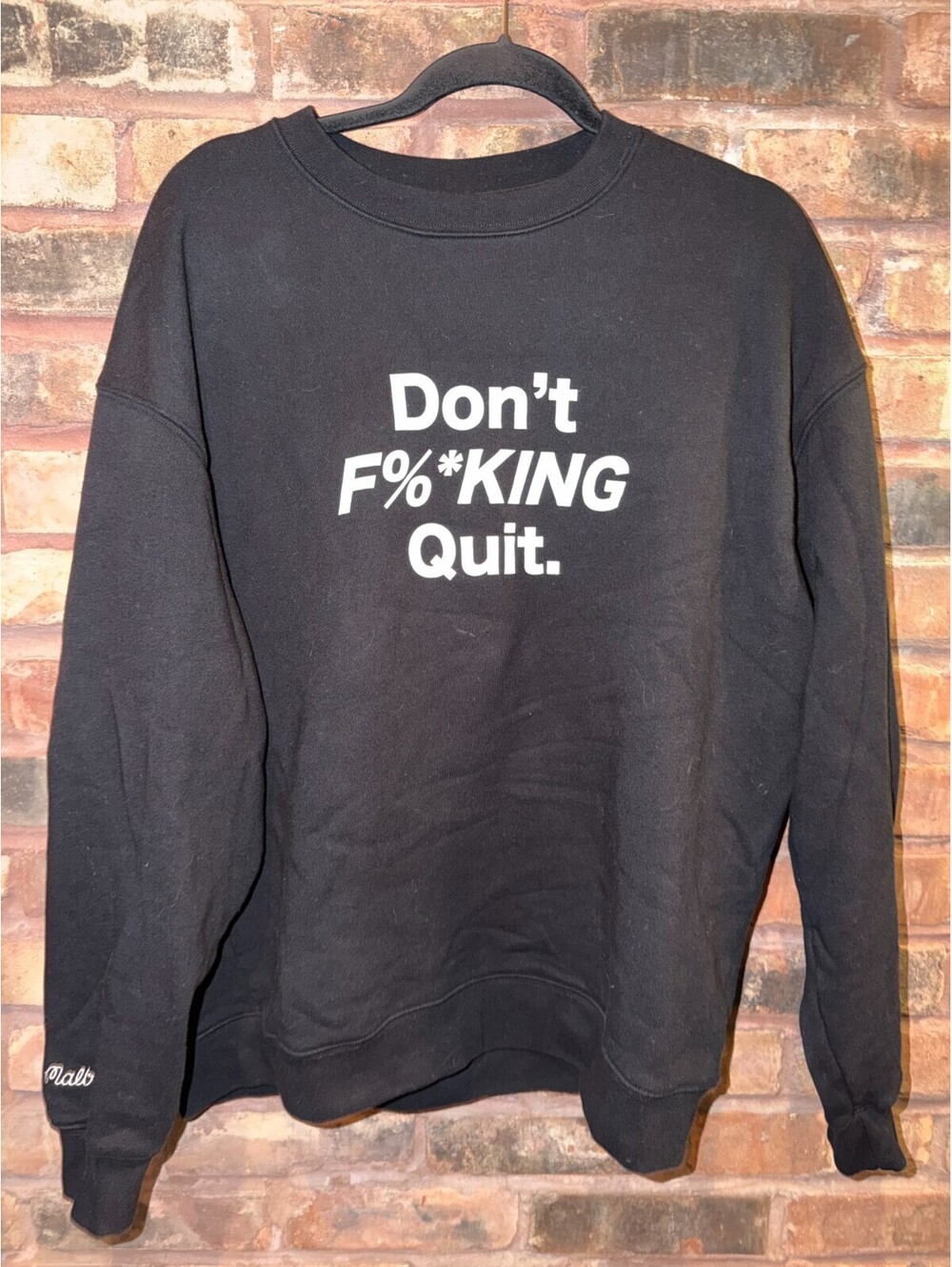 Malbon Anthony Kim Men's Large Crewneck Sweatshirt Don't F Quit Black Cotton AK